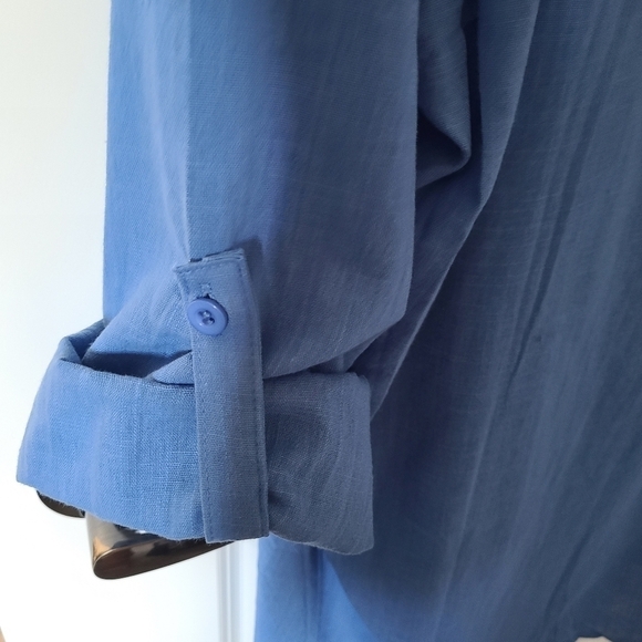 TRÏBE 100% Cotton Blue Long Sleeve Button Front Tunic Blouse Top Size 3XL - Picture 6 of 6